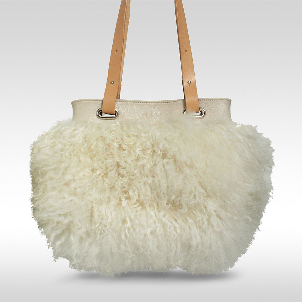 Mongolian Sheepskin Tote Cream