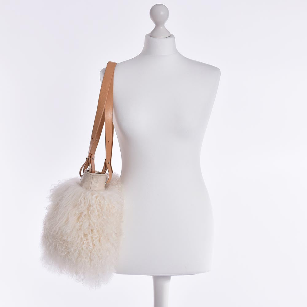 Mongolian Sheepskin Tote Cream