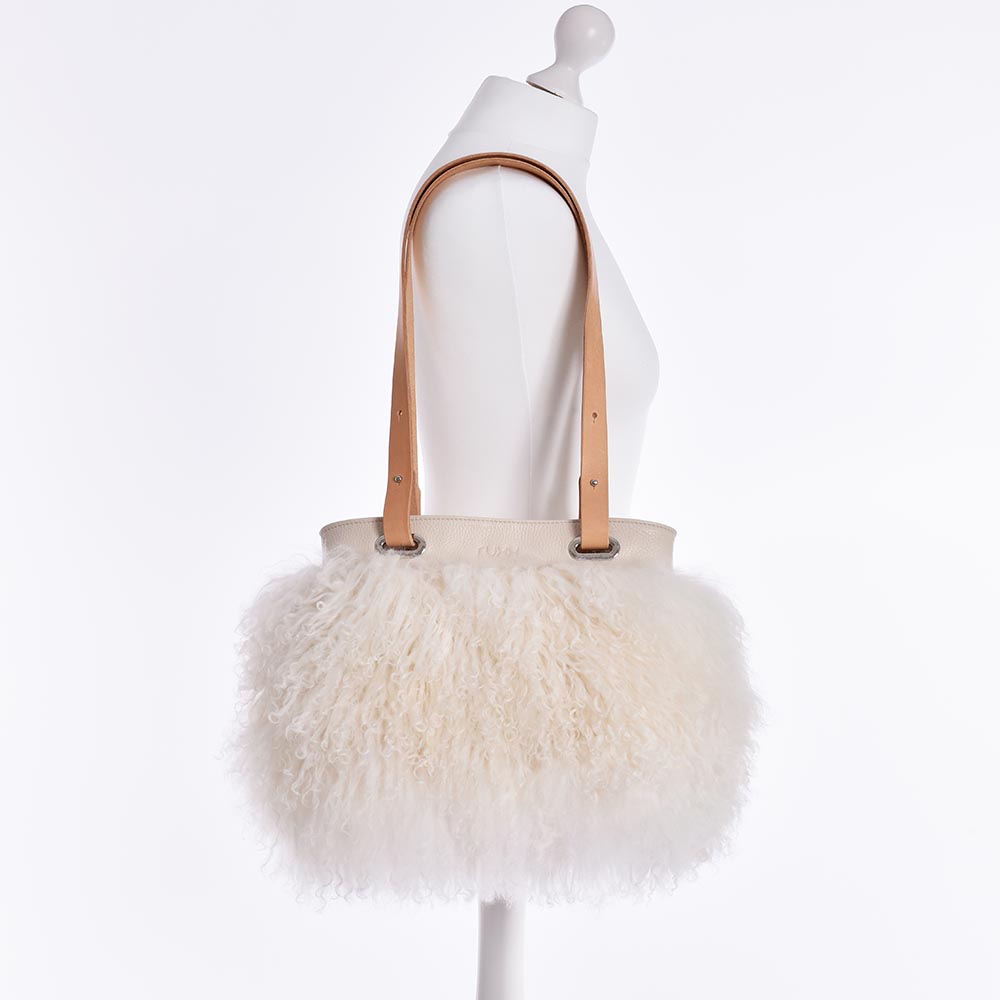 Mongolian Sheepskin Tote Cream