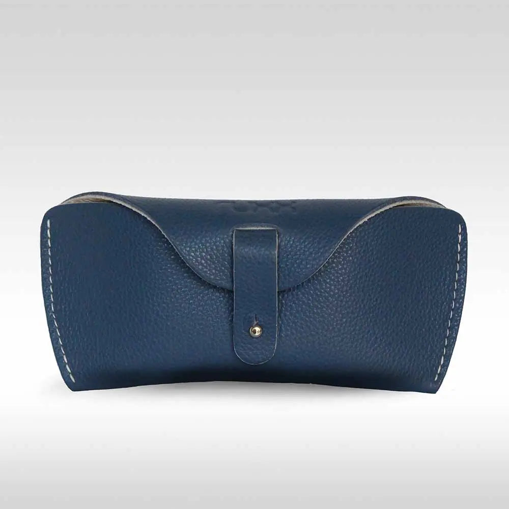 Denim Blue Leather Glasses Case