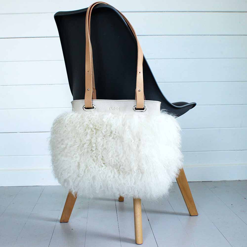 Mongolian Sheepskin Tote Cream