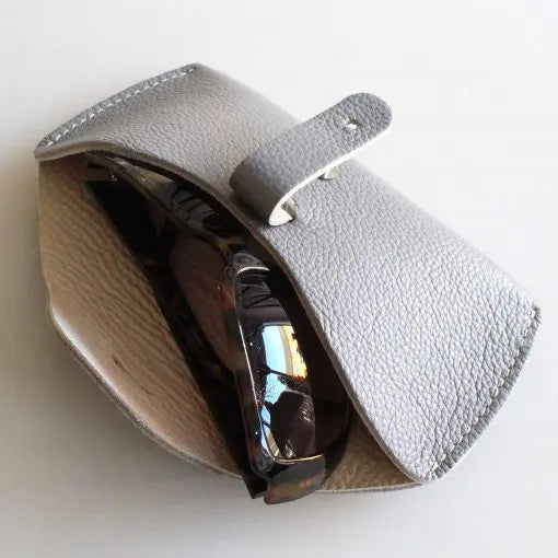 Dove Grey Leather Glasses Case