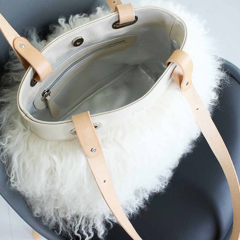 Mongolian Sheepskin Tote Cream