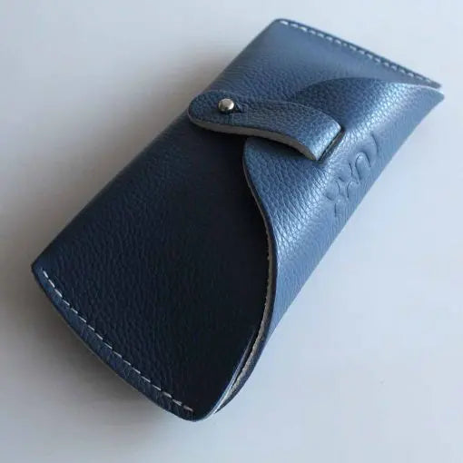 Denim Blue Leather Glasses Case