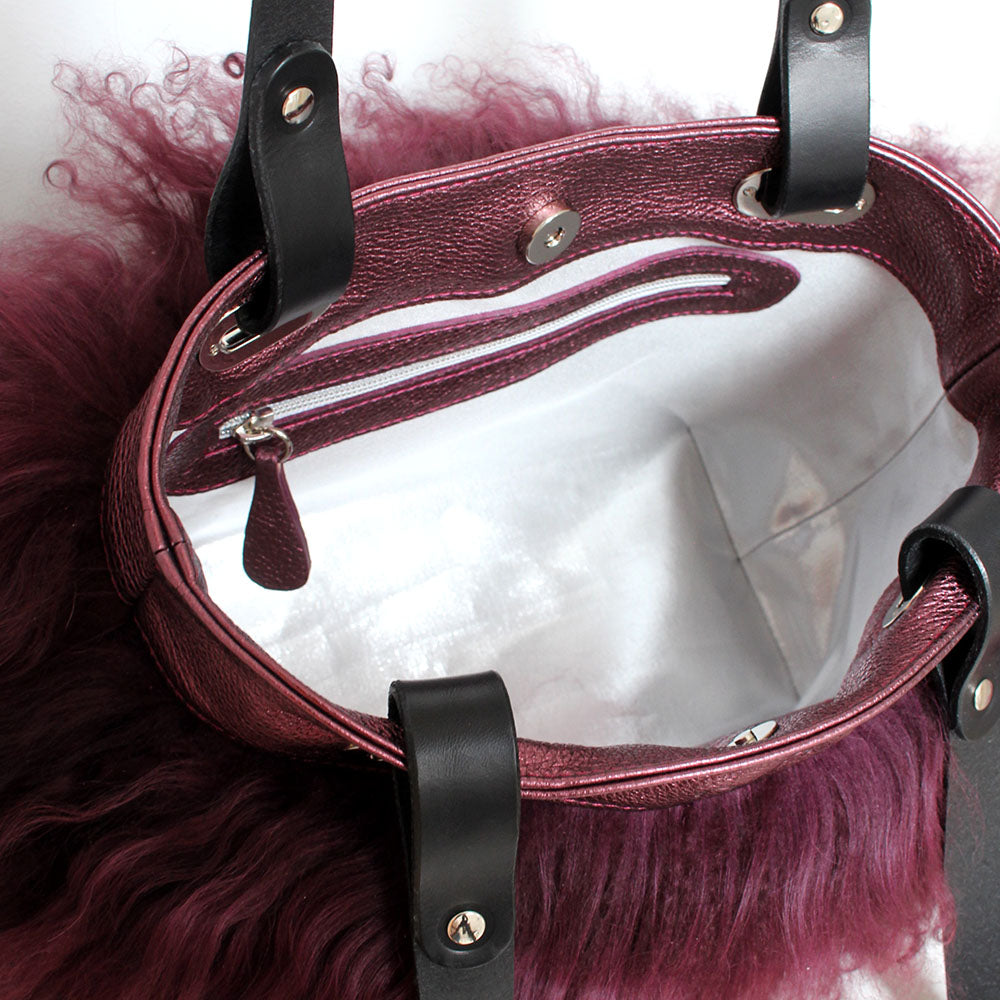 Mongolian Sheepskin Tote Crushed Raspberry