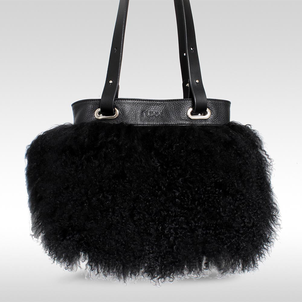 Mongolian Sheepskin Tote Black