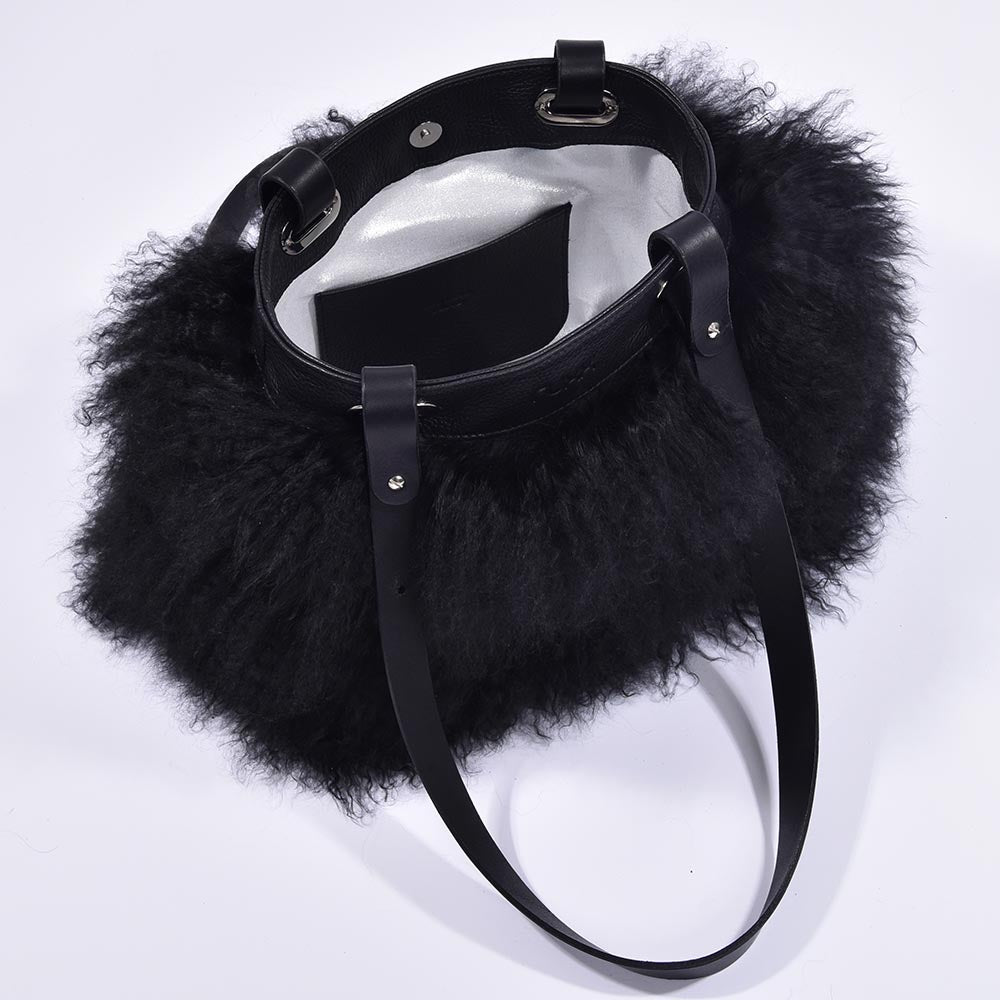 Mongolian Sheepskin Tote Black