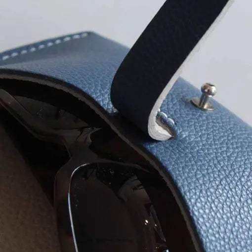 Denim Blue Leather Glasses Case