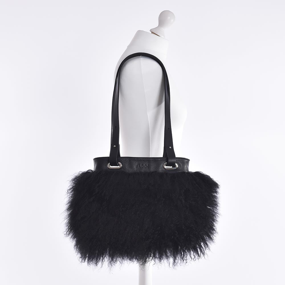 Mongolian Sheepskin Tote Black