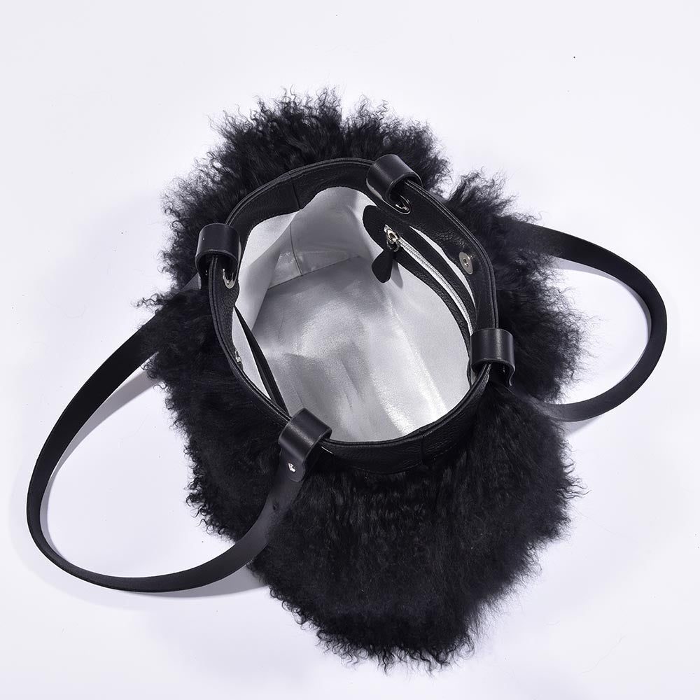 Mongolian Sheepskin Tote Black