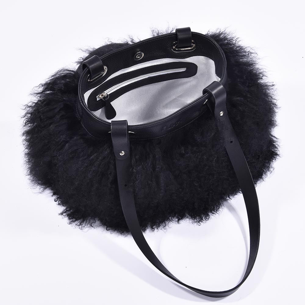 Mongolian Sheepskin Tote Black